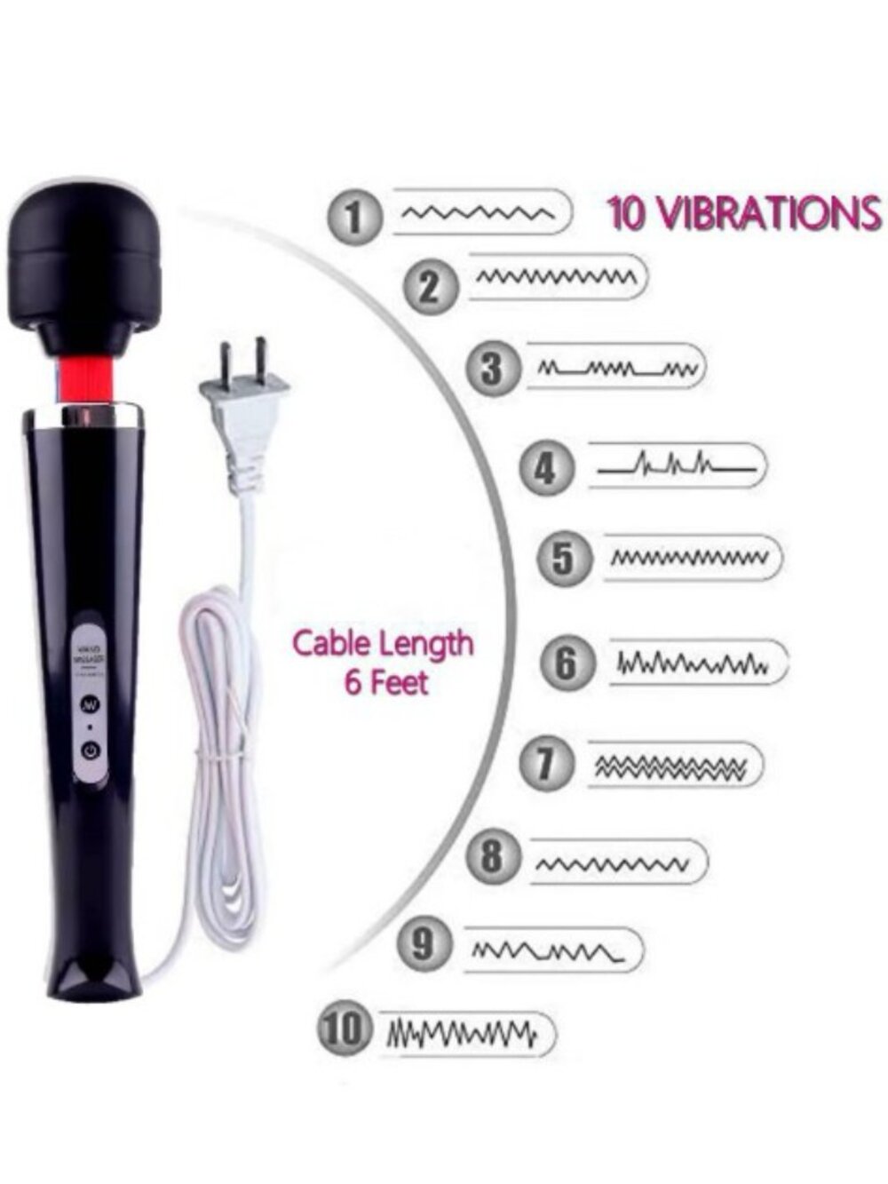 Handheld Electric Magic Vibrating Massager 10 Multi Vibrations Black